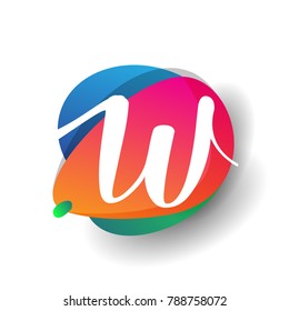 Letter W logo with colorful splash background, letter combination logo design for creative industry, web, business and company.