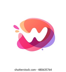 Letter W logo at colorful watercolor splash background. Vector elements for posters, t-shirts and cards. 