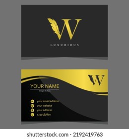 Letter W Logo Combined with Feather Silhouette and business card template. Elegant Monogram Vector Logo Design.