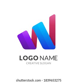 letter W logo concept with 3d colorful style