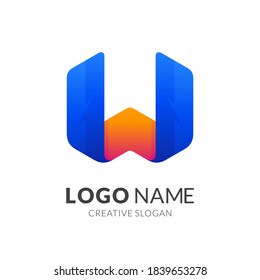 Logo-Design von Buchstabe W mit 3D-Blau und Orange
