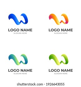 letter W logo design with 3d colorful style