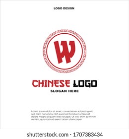 Letter W Logo Design mit antiken Rahmen Motiven im Kreis. 