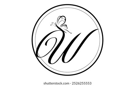letter W logo design with butterfly illustration logo concept