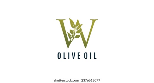 Letter W logo design element vector with olive concept