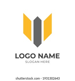 letter W logo design flat yellow and grey color style