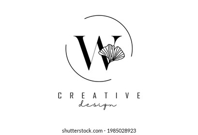 Diseño del logotipo de letra W con detalles de hoja y marco de círculo. Ilustración vectorial con elementos botánicos. Plantilla de naturaleza con letra W para marca personal, empresas, negocios, ecológicos o productos naturales. 