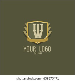 Letter W logo design. Luxury shield crown brand concept. Classic emblem sign.