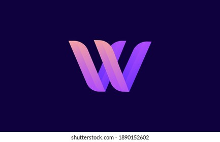 Letter W logo design with modern purple color isolated on dark background