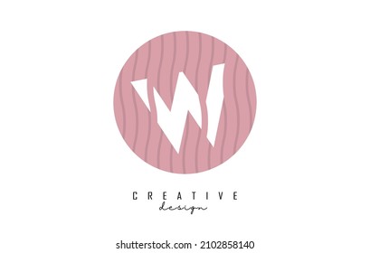 Letter W logo design on a pink pattern background circle. Creative vector illustration design with stripes, zig zag lines and 3D effect.