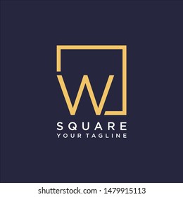 letter W Logo design with square frame line art. business consulting concept. studio icon - vector