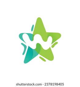 letter W logo design, letter W with Star combination flat design logo template element.