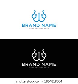 Plantilla de diseño de logotipo de letra W, diseño de vector de conexión de punto de tecnología abstracta