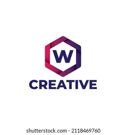 Letter W logo design template, hexagonal logo with gradient color, modern style isolated on white background.