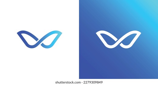 Letter W logo design template on white and blue background