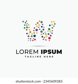 Plantilla de diseño de logotipo de letra w con círculo colorido y vector estrella