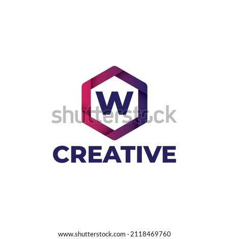 Letter W logo design template, hexagonal logo with gradient color, modern style isolated on white background.