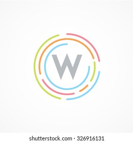 Letter W logo design template,Business,Colorful creative sign,vector icon,lines letters,Typographic elements,modern,company name brand.round,rings,circle