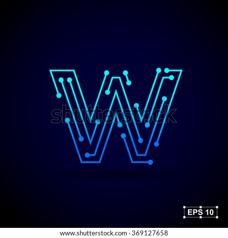 Letter W logo design template,Technology abstract dot connection cross vector logo icon circle logotype