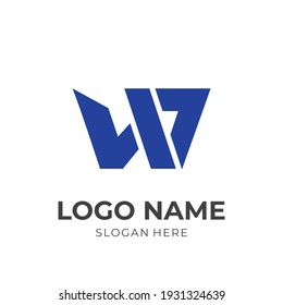 diseño de logotipo W vector color azul plano