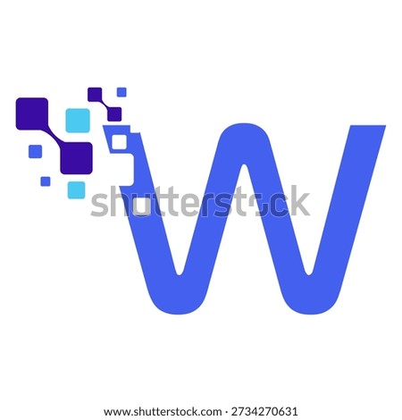 Letter W Logo with Digital Rounded Squares
