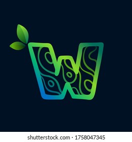 Letter W logo with eco waves pattern. Perfect vector green icon for landscape design, natural print and cartography labels, etc.