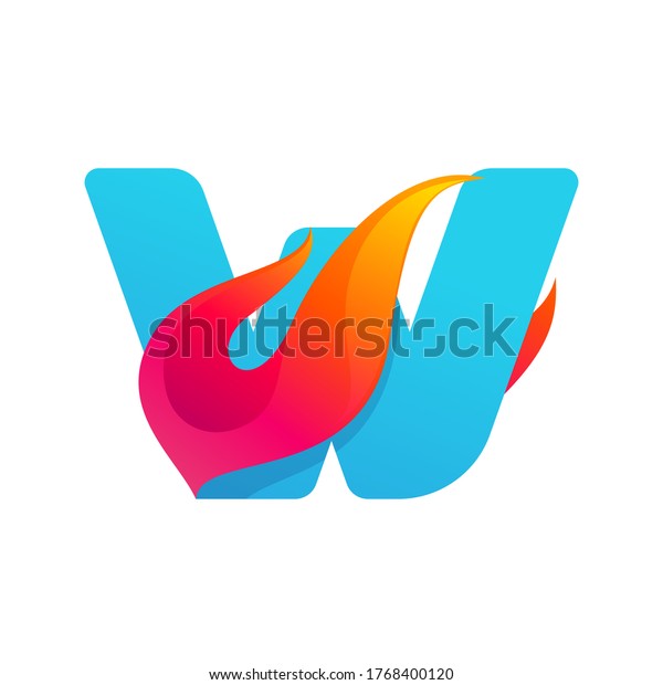 Letter W logo with fast speed fire. Vector icon\
perfect to use in sportswear labels, race posters, danger identity,\
etc.
