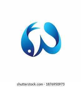 letter W logo with fish vector