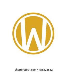 letter W logo with gold lines and circle