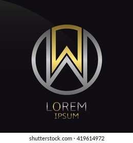 Letter W logo. Golden round logotype template