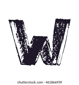 Letter W logo hand drawn with dry brush. Manual tracing with clean lines. Not autotrace. Vector grunge style design elements for T-shirt, label, badge, card or poster.