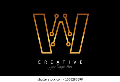 Letter W Logo Icon Design With Circuit Shape. Initial W luxury logo design with gold color for your business.
