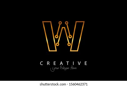 Letter W Logo Icon Design With Circuit Shape. Initial W luxury logo design with gold color for your business.