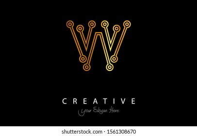 Letter W Logo Icon Design With Circuit Shape. luxury logo design with gold color for your brand.