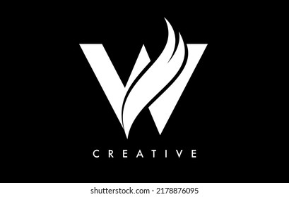Letter W Logo Icon Design with Swoosh and Creative Cut Curved Shape Vector Illustration.