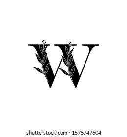 Letter W logo icon, Monogram vintage design concept floral leaves and flowers with letter W for initial, luxuries business, hotel, wedding service and more brand identity.