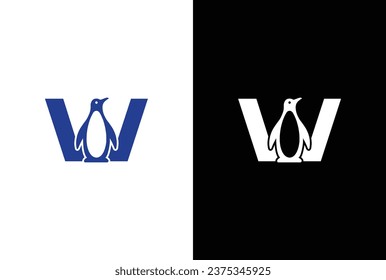 Letter W logo illustration combining penguin. letter W penguin logo elegant, unique, modern, sharp and easy to apply in any media