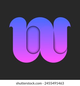 Letter W logo initial 3d design vibrant purple gradient smooth layers, creative typography symbol with overlapping surfaces and shadows.