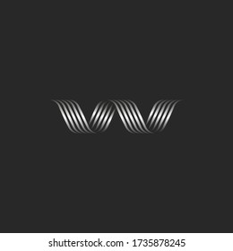 Letter w logo initial creative monogram, metallic ribbons decor, smooth overlapping thin lines wave shape