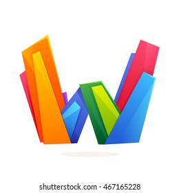 Letter W logo in low poly style. Multicolored vector design for presentation, web page, app icon, card, labels or posters.