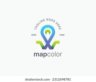 Logo de la letra w. Logo de la gente y del pin de mapa