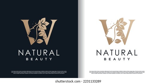 logotipo de letra w con concepto de belleza natural vector premium