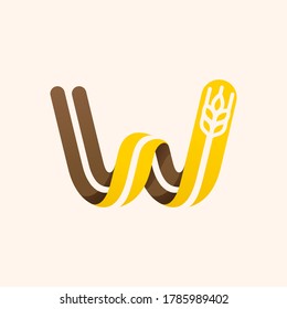 Letter W logo with negative space wheat. Perfect vector font for bakery identity, badges or emblems for natural fresh products, etc.