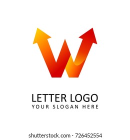 letter W logo orange round ribbon with arrow head