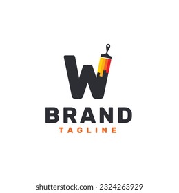 Letter W Logo with Paint Brush - Alphabet W with Paint Brush Logo Design