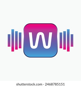 letter w Logo with Pulse music player element. Logo template electronic music, equalizer, dj, nightclub, disco. Audio wave logo concept, Multimedia