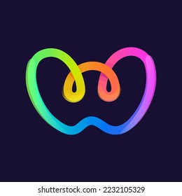 Logo de la letra W. Icono de una línea de gradiente arcoiris. Emblema multicolor que se opone con brillo brillante. Ideal para aplicaciones coloridas, diseño de arte callejero, publicidad brillante, empaque de juguetes, identidad multimedia.