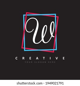 Letter W Logo With Red and Blue Frame Design