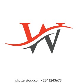 the letter w logo with a red and gray wave