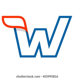 Letter W logo with red wing. Sport elements for sportswear, t-shirt, banner, card, labels or posters.